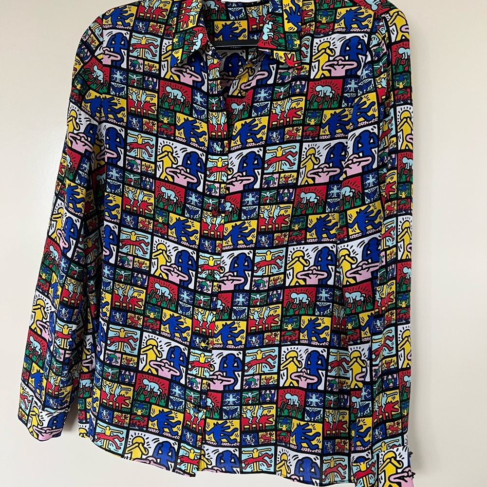 Keith Haring + Alice + Olivia Graphic Button-Up Shirt Size L
